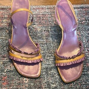 Celine Lavender and Gold Ruffle Sandals